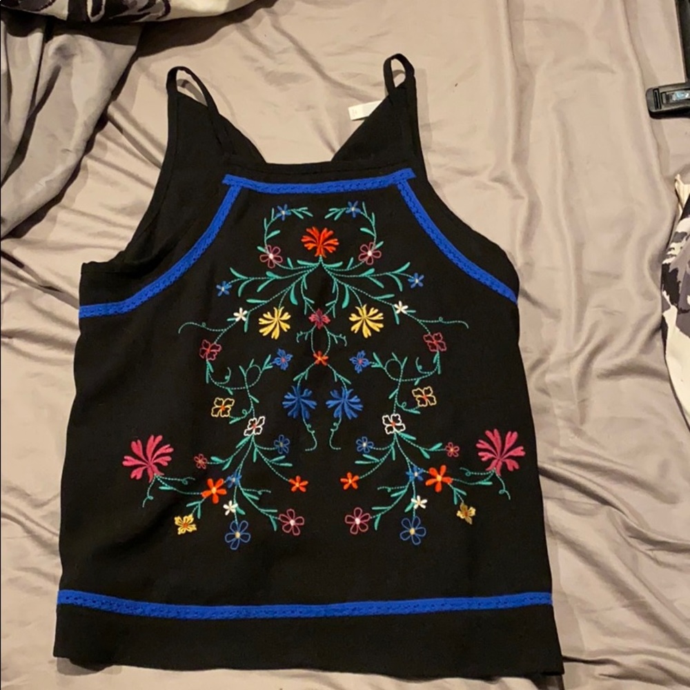 Floral black tank top size medium